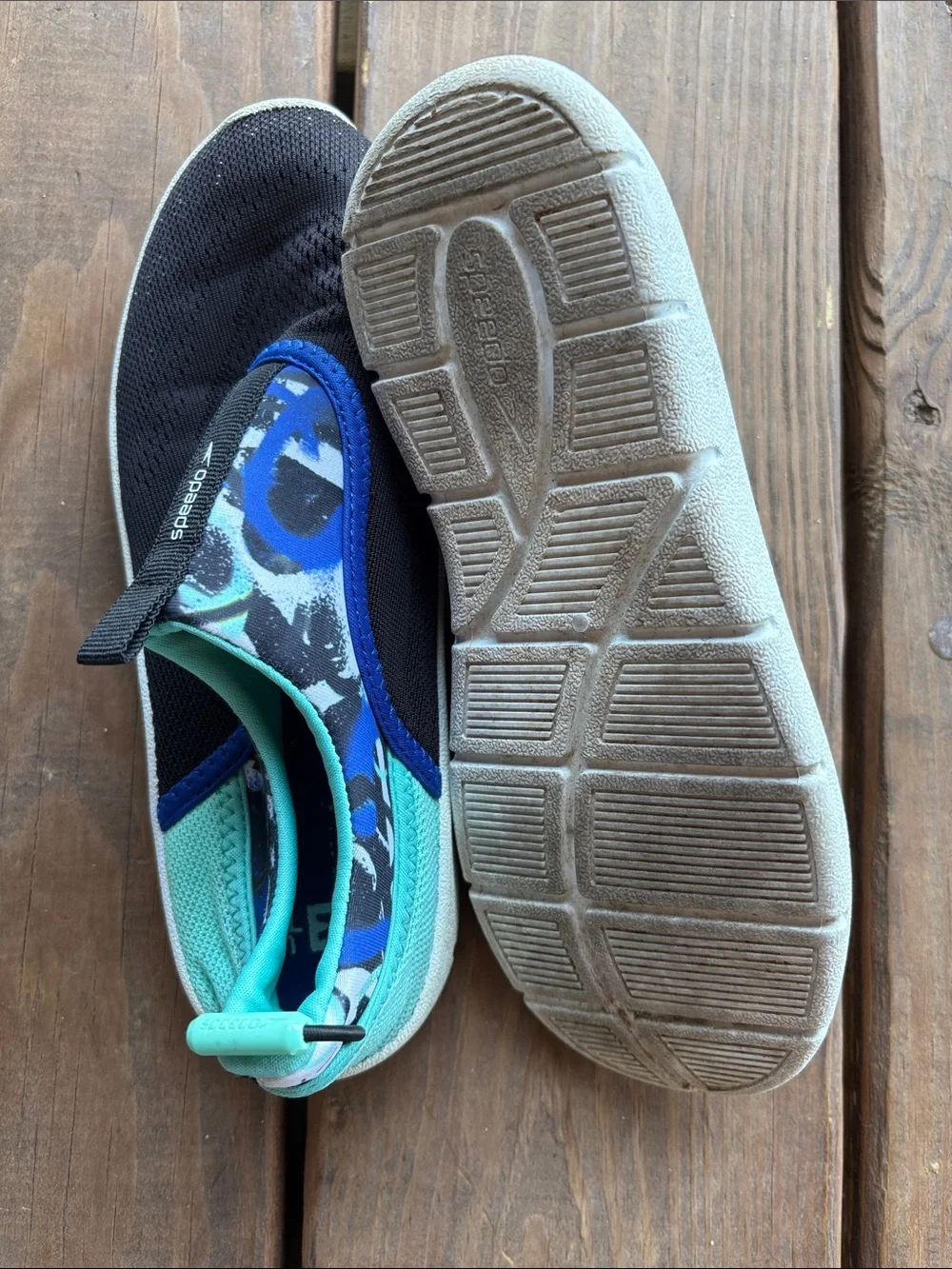 Speedo Kids Black & Teal Blue Water Shoes